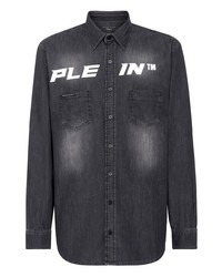 Мужская темно-серая джинсовая рубашка с принтом от Philipp Plein