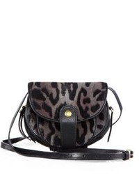 Темно-серая замшевая сумка через плечо с леопардовым принтом