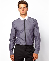 Мужская темно-серая классическая рубашка из шамбре от French Connection