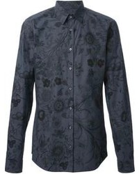 Темно-серая классическая рубашка с цветочным принтом