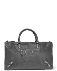 Темно-серая кожаная большая сумка с рельефным рисунком от Balenciaga