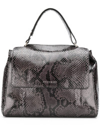 Темно-серая кожаная большая сумка со змеиным рисунком от Orciani