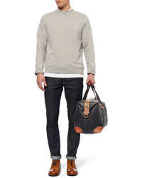 Мужская темно-серая кожаная дорожная сумка