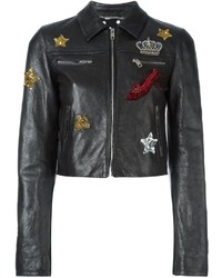 Женская темно-серая кожаная куртка с украшением от Dolce & Gabbana