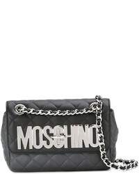 Темно-серая кожаная стеганая сумка через плечо от Moschino