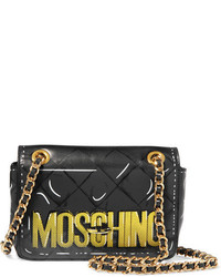 Женская темно-серая кожаная сумка с принтом от Moschino