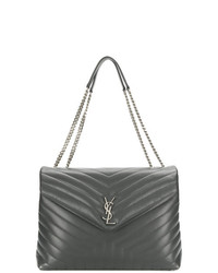 Темно-серая кожаная сумка-саквояж от Saint Laurent