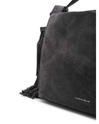 Темно-серая кожаная сумка через плечо c бахромой от Elena Ghisellini