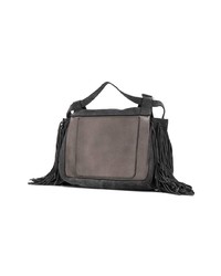 Темно-серая кожаная сумка через плечо c бахромой от Elena Ghisellini