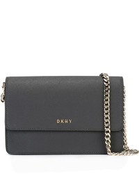 Темно-серая кожаная сумка через плечо от DKNY