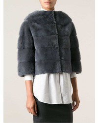 Темно-серая короткая шуба от Liska