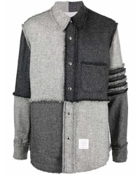 Мужская темно-серая куртка-рубашка в стиле пэчворк от Thom Browne