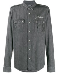 Мужская темно-серая куртка-рубашка с вышивкой от Balmain