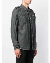 Мужская темно-серая куртка-рубашка с вышивкой от Balmain