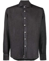 Мужская темно-серая льняная рубашка с длинным рукавом от Canali
