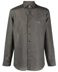 Мужская темно-серая льняная рубашка с длинным рукавом от Etro