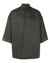 Мужская темно-серая льняная рубашка с коротким рукавом от Haider Ackermann