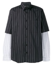 Мужская темно-серая рубашка с длинным рукавом в вертикальную полоску от Diesel