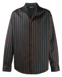 Мужская темно-серая рубашка с длинным рукавом в вертикальную полоску от DSQUARED2