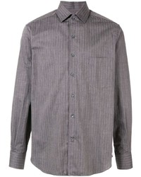 Мужская темно-серая рубашка с длинным рукавом в вертикальную полоску от Loro Piana