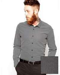 Мужская темно-серая рубашка с длинным рукавом в горошек от Asos