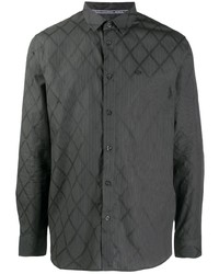 Мужская темно-серая рубашка с длинным рукавом в клетку от Armani Exchange