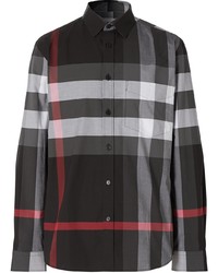 Мужская темно-серая рубашка с длинным рукавом в шотландскую клетку от Burberry