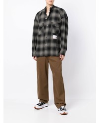Мужская темно-серая рубашка с длинным рукавом в шотландскую клетку от Maison Mihara Yasuhiro