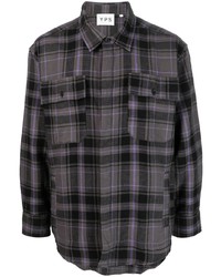 Мужская темно-серая рубашка с длинным рукавом в шотландскую клетку от YOUNG POETS