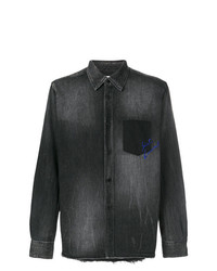 Мужская темно-серая рубашка с длинным рукавом с вышивкой от Saint Laurent
