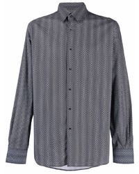Мужская темно-серая рубашка с длинным рукавом с геометрическим рисунком от Karl Lagerfeld