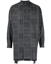 Мужская темно-серая рубашка с длинным рукавом с геометрическим рисунком от Yohji Yamamoto