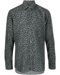 Темно-серая рубашка с длинным рукавом с леопардовым принтом