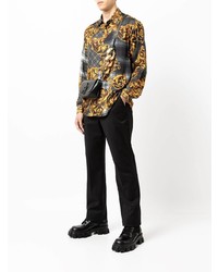 Мужская темно-серая рубашка с длинным рукавом с принтом от VERSACE JEANS COUTURE