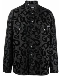 Мужская темно-серая рубашка с длинным рукавом с принтом от Dolce & Gabbana