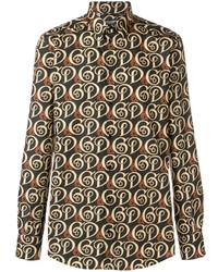 Мужская темно-серая рубашка с длинным рукавом с принтом от Dolce & Gabbana