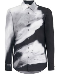 Мужская темно-серая рубашка с длинным рукавом с цветочным принтом от Alexander McQueen
