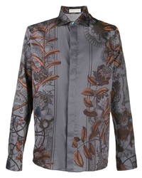 Мужская темно-серая рубашка с длинным рукавом с цветочным принтом от Etro