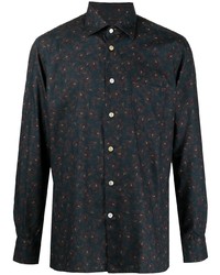 Мужская темно-серая рубашка с длинным рукавом с цветочным принтом от Kiton