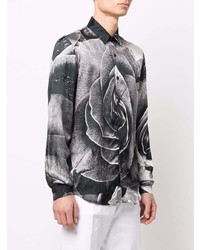 Мужская темно-серая рубашка с длинным рукавом с цветочным принтом от Just Cavalli
