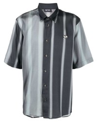 Мужская темно-серая рубашка с коротким рукавом в вертикальную полоску от Diesel