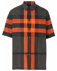 Мужская темно-серая рубашка с коротким рукавом в шотландскую клетку от Burberry