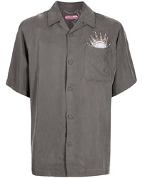 Темно-серая рубашка с коротким рукавом с вышивкой