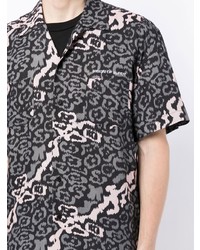 Мужская темно-серая рубашка с коротким рукавом с леопардовым принтом от Vision Of Super