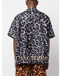 Мужская темно-серая рубашка с коротким рукавом с леопардовым принтом от Mastermind Japan