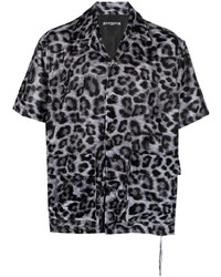 Мужская темно-серая рубашка с коротким рукавом с леопардовым принтом от Mastermind Japan