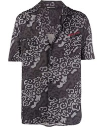 Мужская темно-серая рубашка с коротким рукавом с леопардовым принтом от Vision Of Super