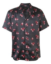 Мужская темно-серая рубашка с коротким рукавом с цветочным принтом от Emporio Armani