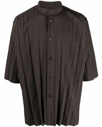Мужская темно-серая рубашка с коротким рукавом от Homme Plissé Issey Miyake