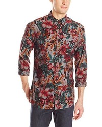 Темно-серая рубашка с цветочным принтом